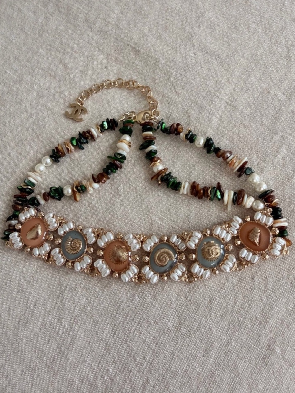 Chanel Beaded Statement Choker Necklace in Brown & Gold - Picture 4 of 14